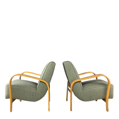 1950s Koželka and Kropácek : bent beechwood armchair w/herringbone