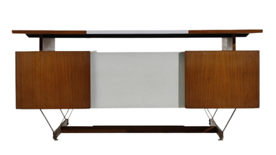 1960s Enzo Strada 65" teak and metal desk, Italy