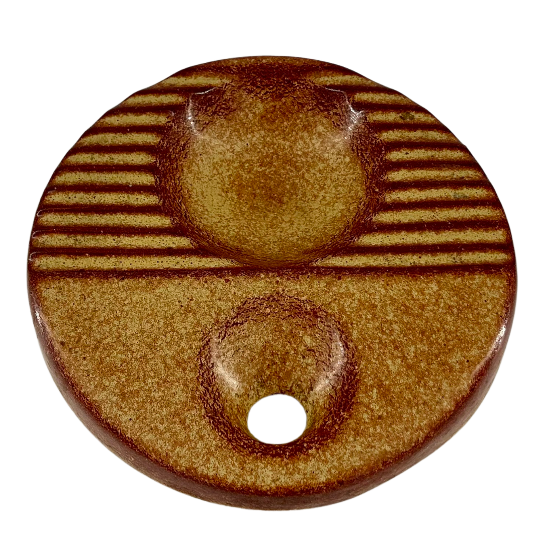 1970s Roberto Rigon : "ribbed tray" vase, screziato tabacco glaze