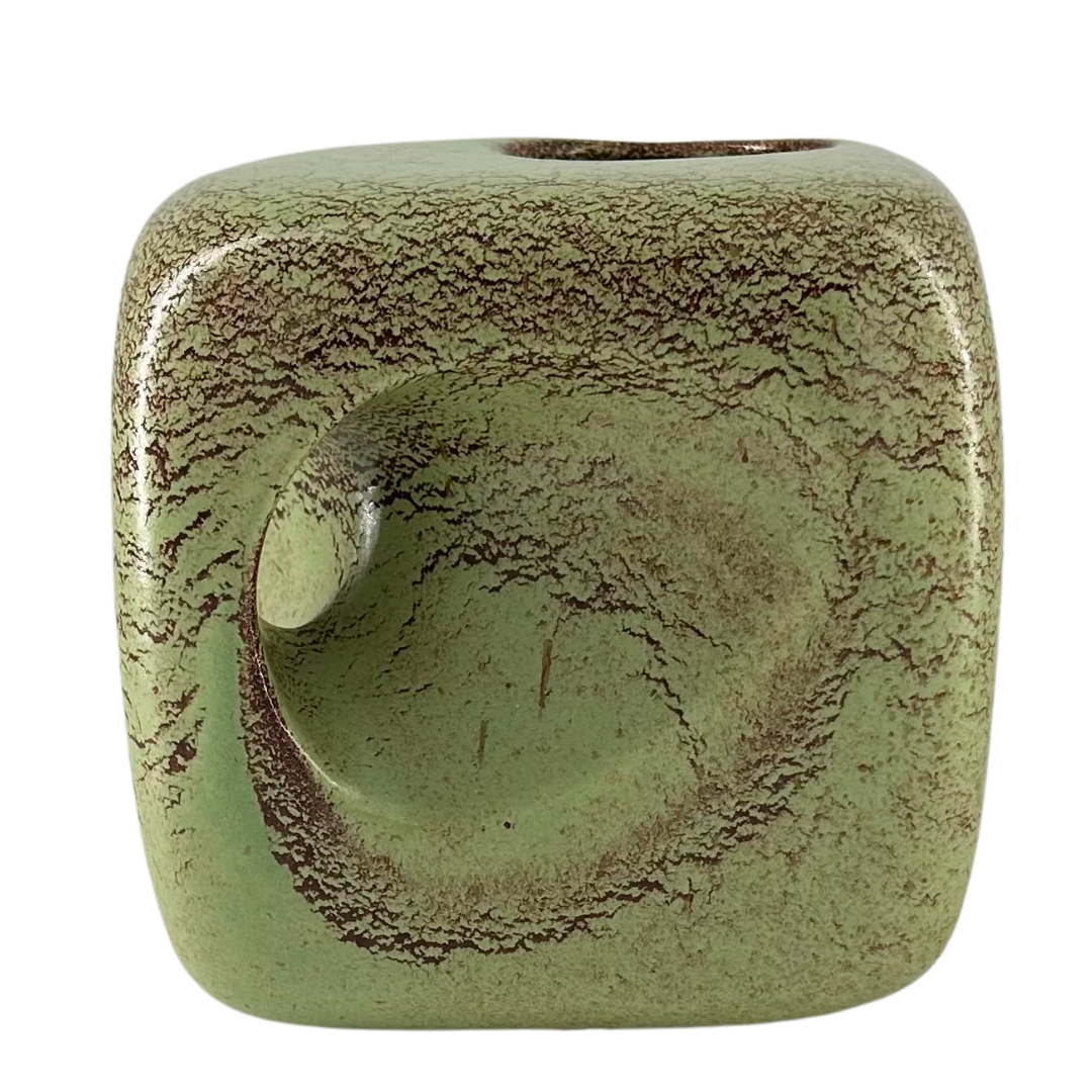 1970s Roberto Rigon : "cube" vase, screziato verde glaze