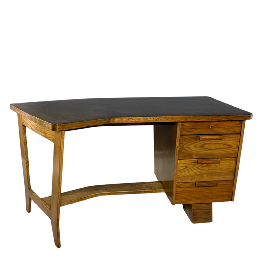 c1937 Krásná Jizba : asymmetrical cubist oakwood desk, Czech