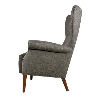 1950s Fritz Hansen : upholstered armchair with sculpted tall back
