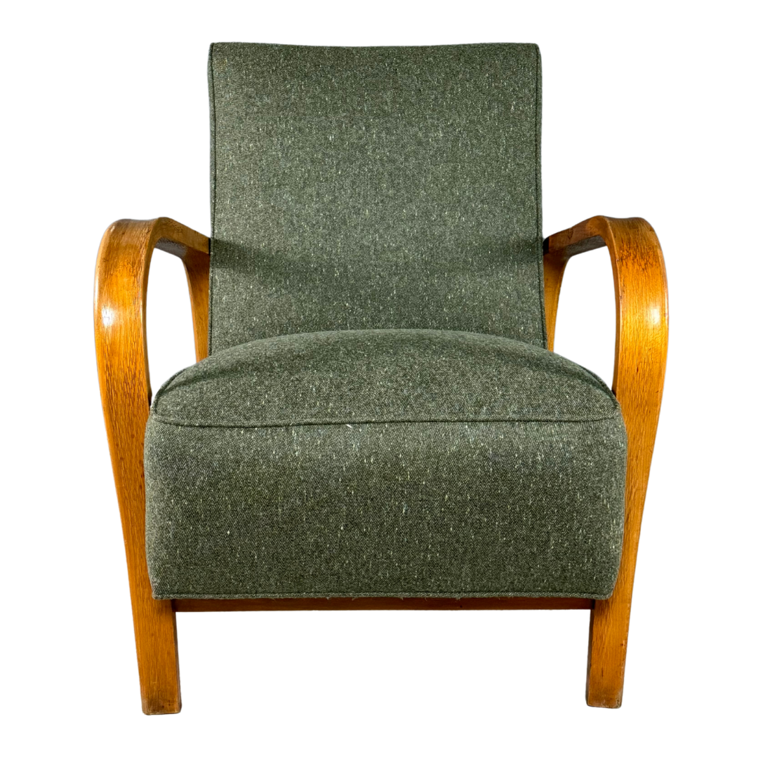 1950s Czech : sculpted bent beechwood armchair w/new upholstery
