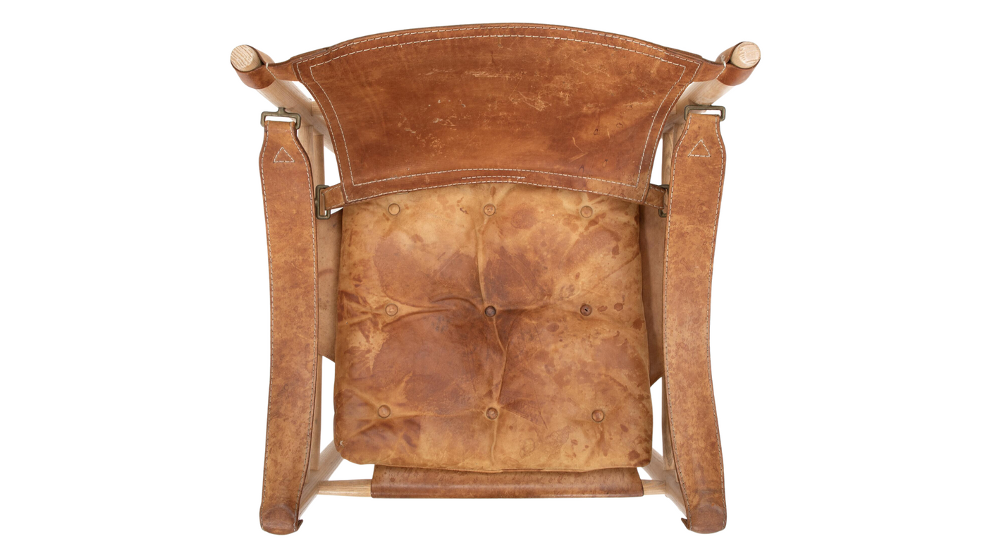 Arne Norell “Sirocco” cognac leather safari chair, Sweden