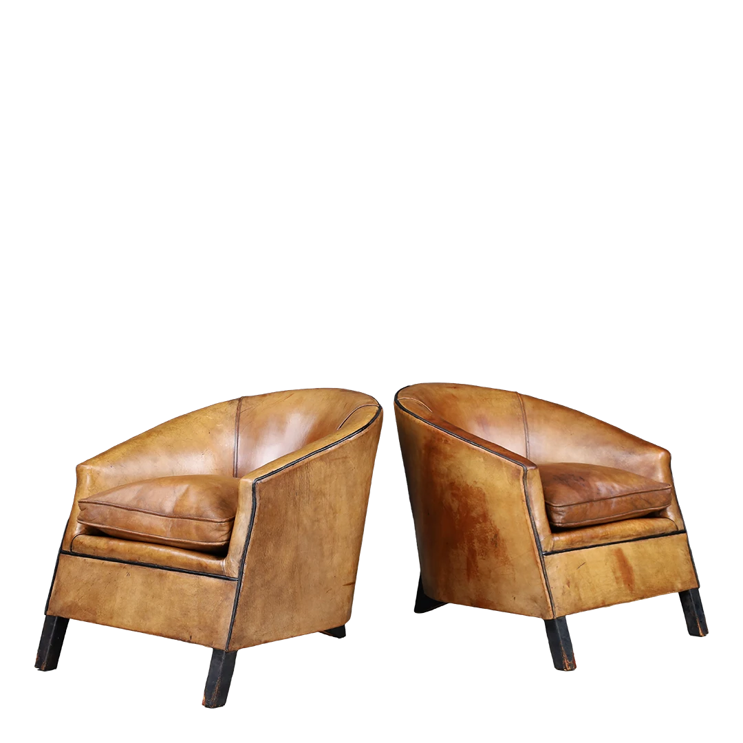 1970s Bart van Bekhoven : cognac leather Cocoon club chair, Dutch