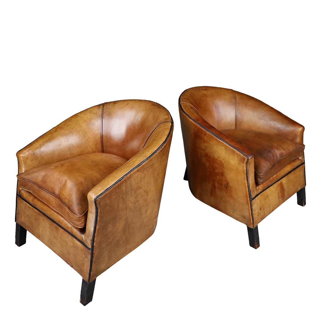1970s Bart van Bekhoven : cognac leather Cocoon club chair, Dutch