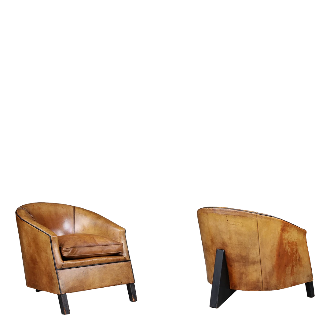 1970s Bart van Bekhoven : cognac leather Cocoon club chair, Dutch