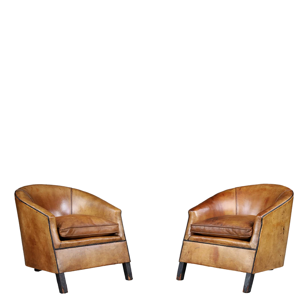1970s Bart van Bekhoven : cognac leather Cocoon club chair, Dutch