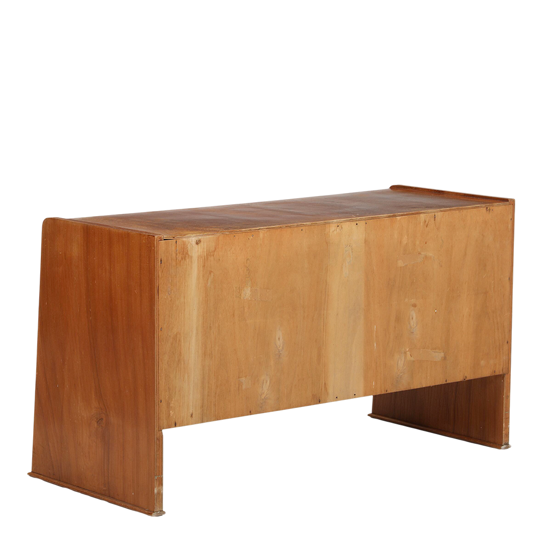 1930s Belgian : asymmetrical elmwood low chest of drawers