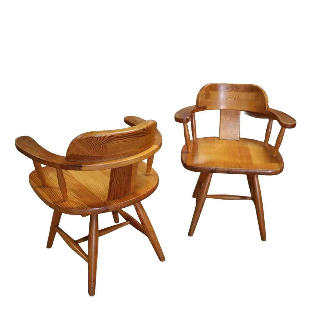 1950 Swedish : solid pinewood rustic modern armchair