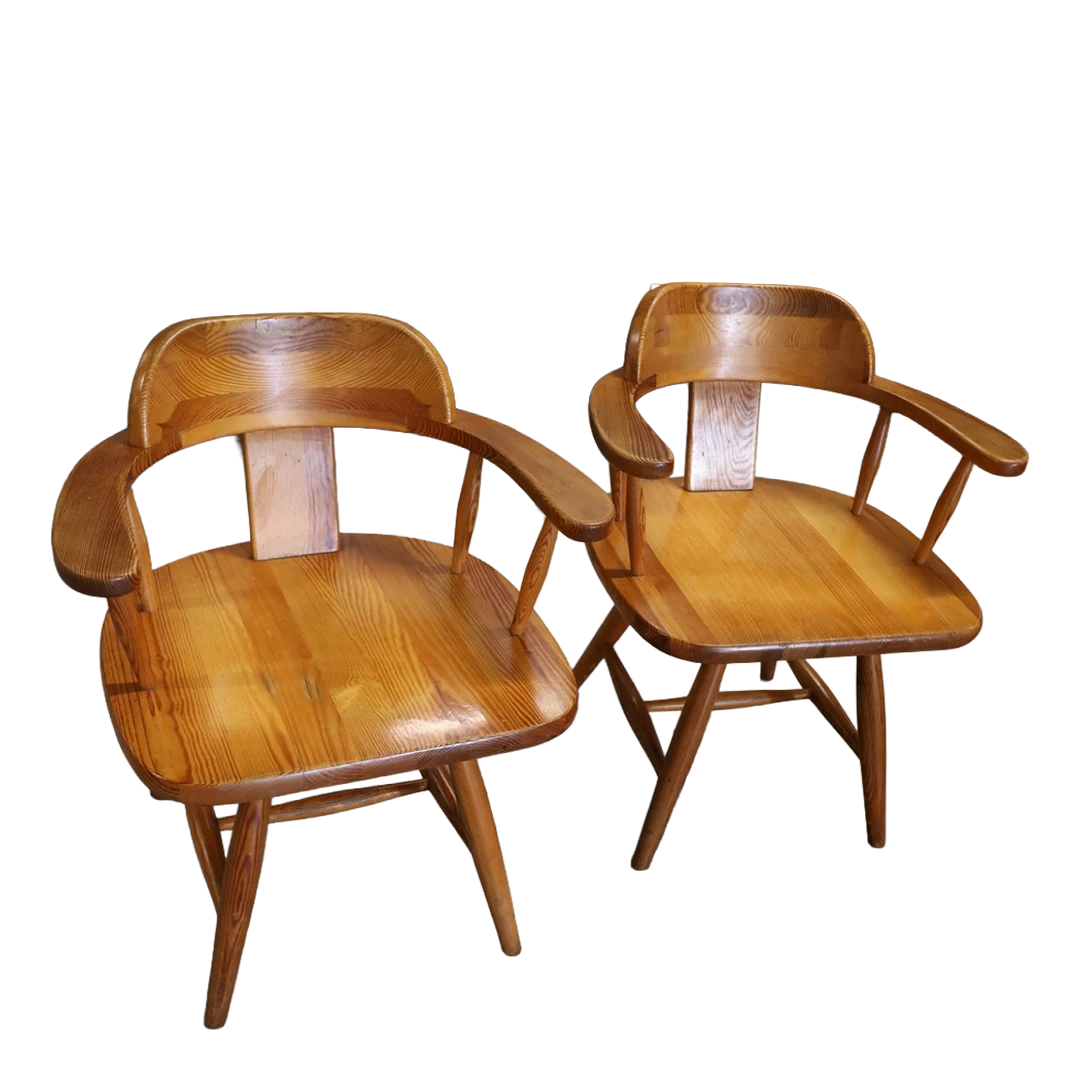 1950 Swedish : solid pinewood rustic modern armchair
