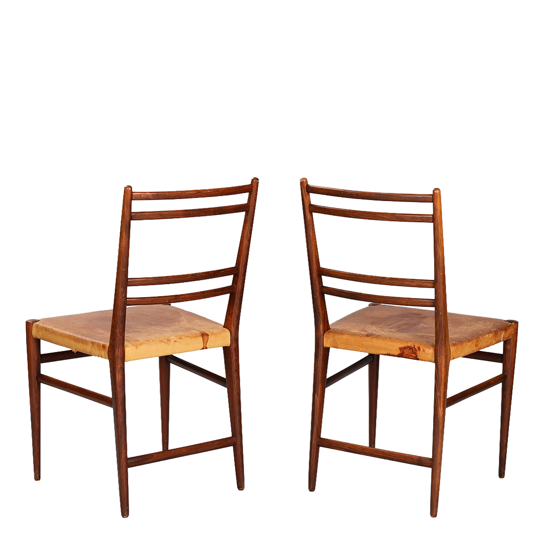 1950s Scandinavian : set five beech & leather ladder back dining chairs