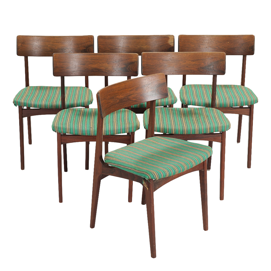 1960s Bernhard Pedersen & Søn : set six rosewood dining chairs, Denmark