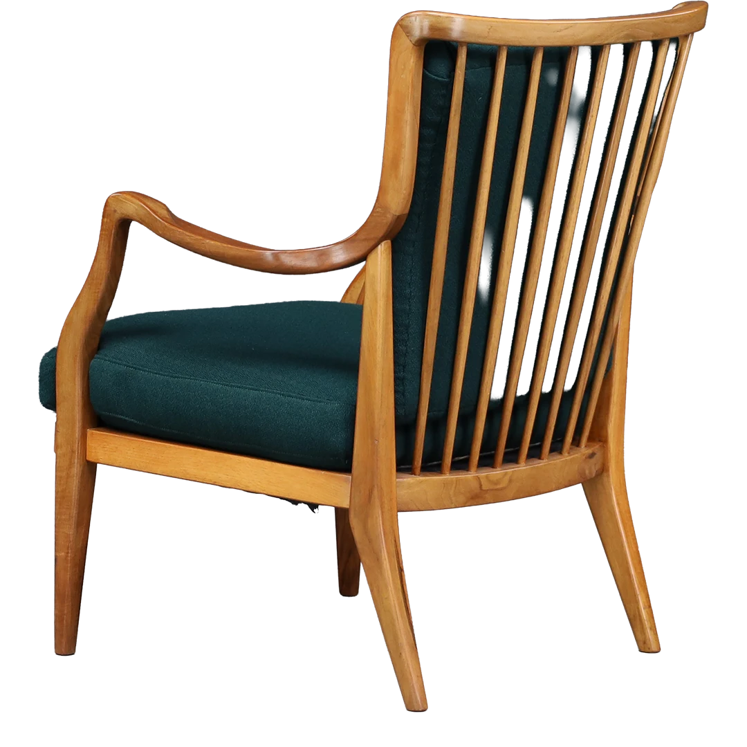 Late 1940s Viennese : sculpted beech armchair w/spindle back, Kvadrat