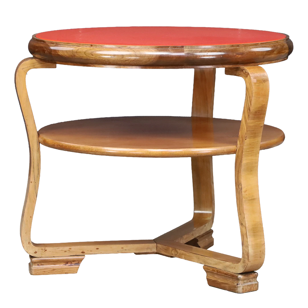 1930s Jindřich Halabala : attributed rootwood side table, red laminate top