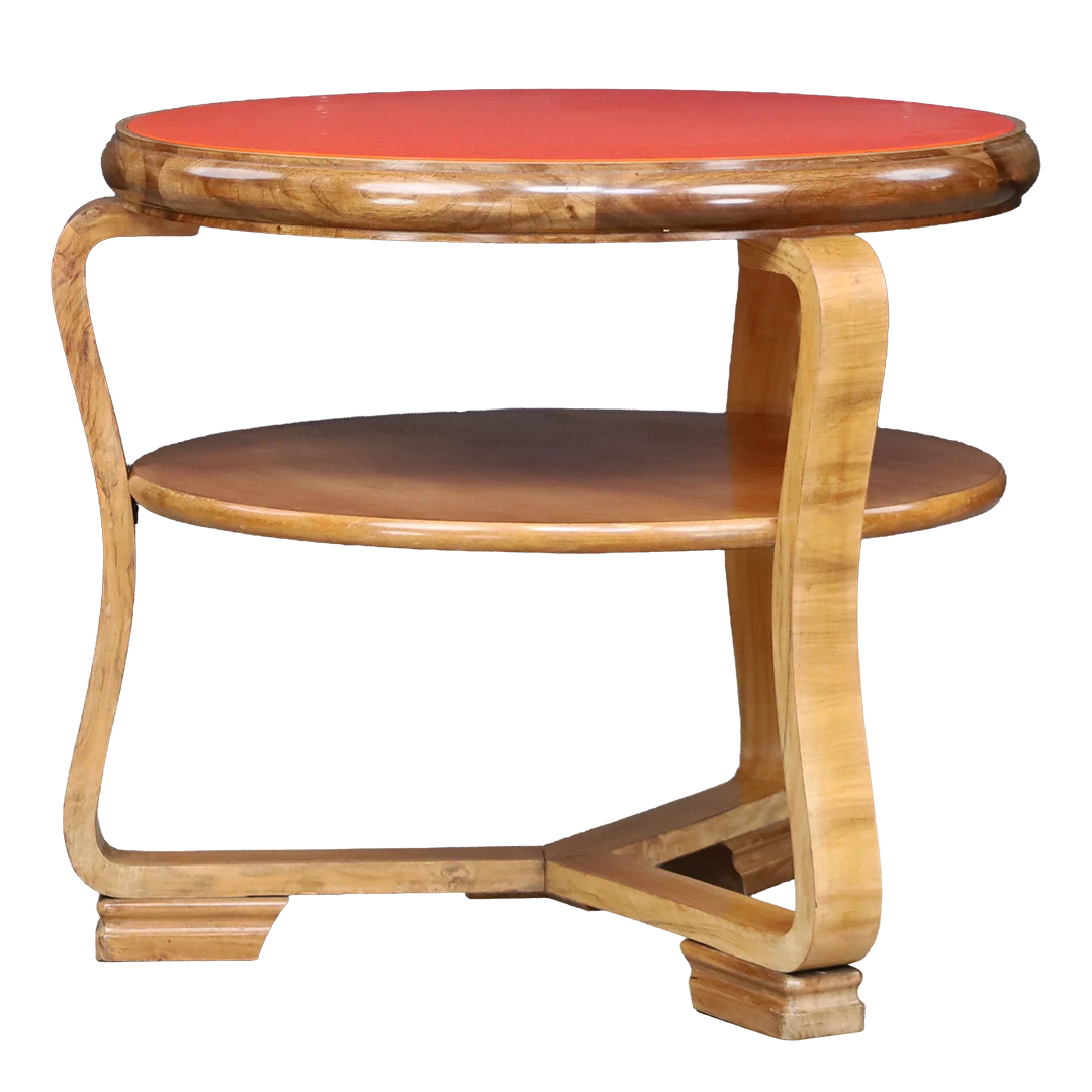 1930s Jindřich Halabala : attributed rootwood side table, red laminate top