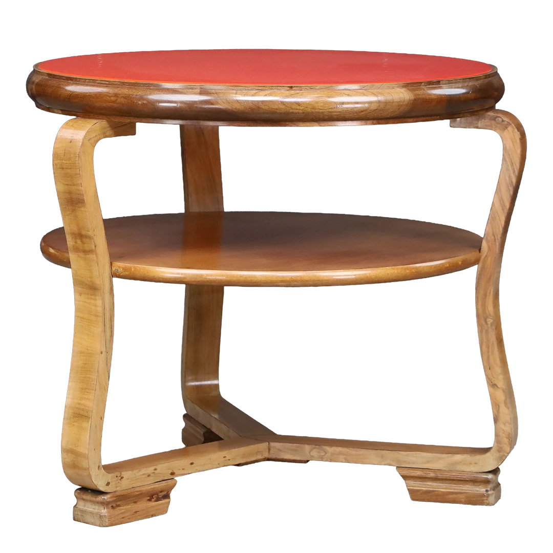1930s Jindřich Halabala : attributed rootwood side table, red laminate top
