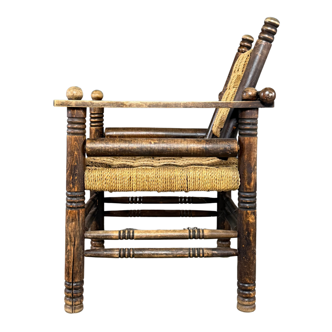 1950 French : woven rush chaise provençale rustique armchair