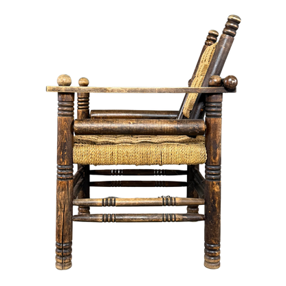 1950 French : woven rush chaise provençale rustique armchair