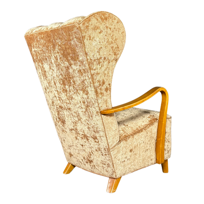 1950s Swedish : gold velvet tall back bergère armchair
