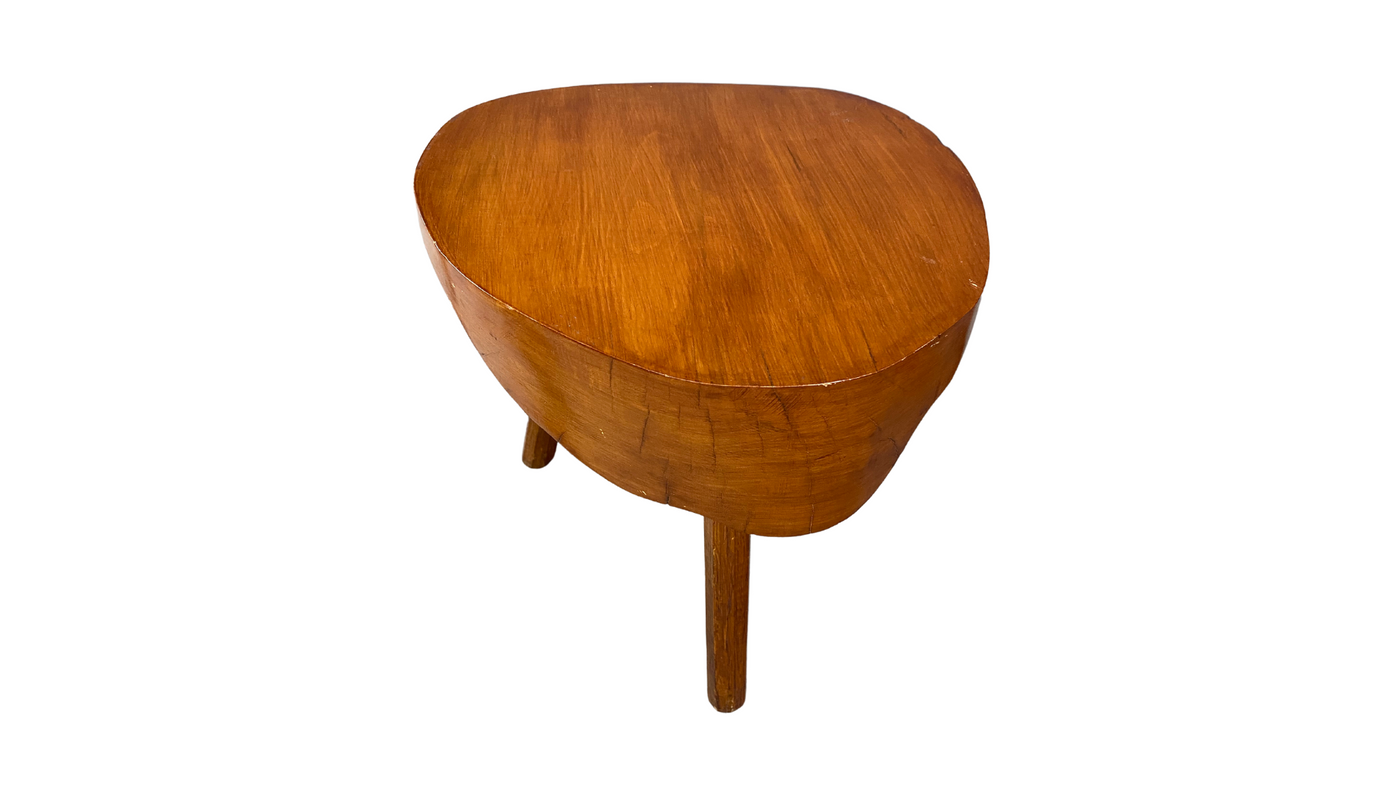 1950s post-war Czech solid elmwood tree trunk stool
