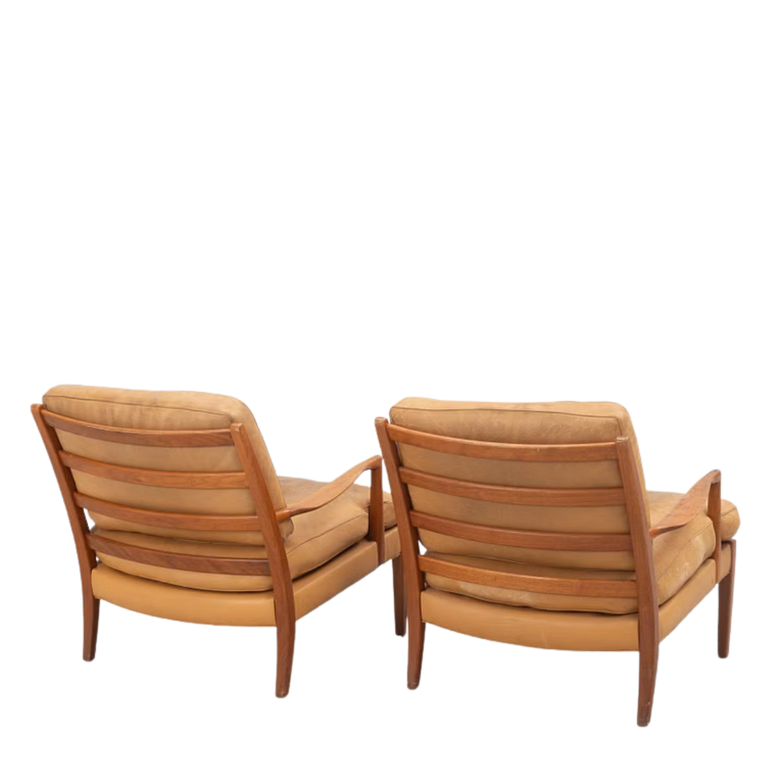 c1970 Arne Norell : leather and teakwood “Löven” armchair