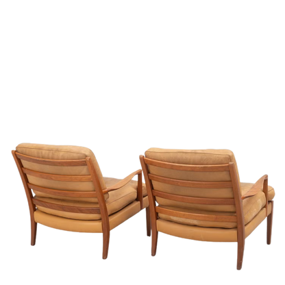 c1970 Arne Norell : leather and teakwood “Löven” armchair