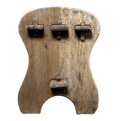 1940s French : "modern rustique" brutalist solid chestnut trestle bench