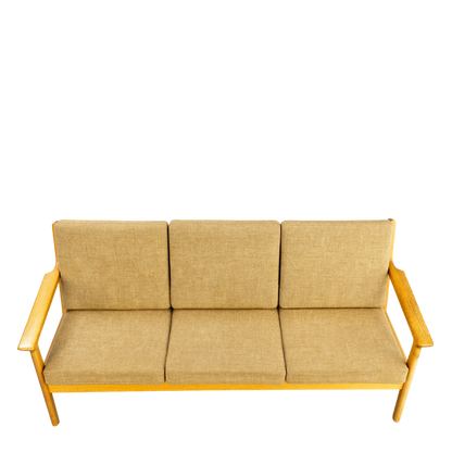 1960s Hans Wegner style : 3-seat modernist oakwood sofa