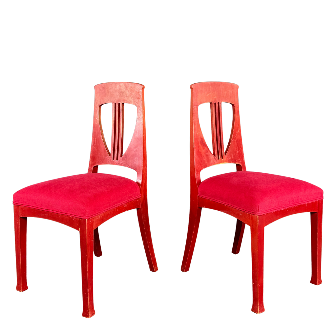 c1915 Swedish Grace : red painted Art Nouveau side chairs, set of four
