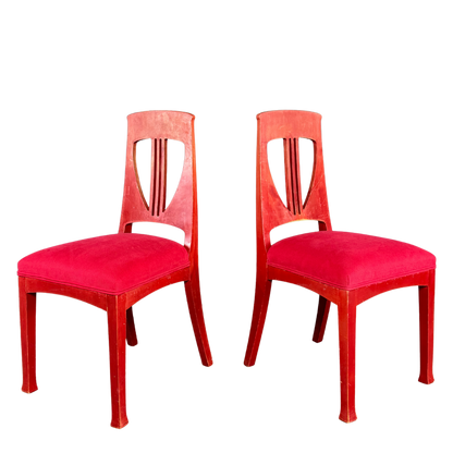 c1915 Swedish Grace : red painted Art Nouveau side chairs, set of four