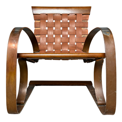 1980s Post Modern : steel, leather and wood cantilever spring chair