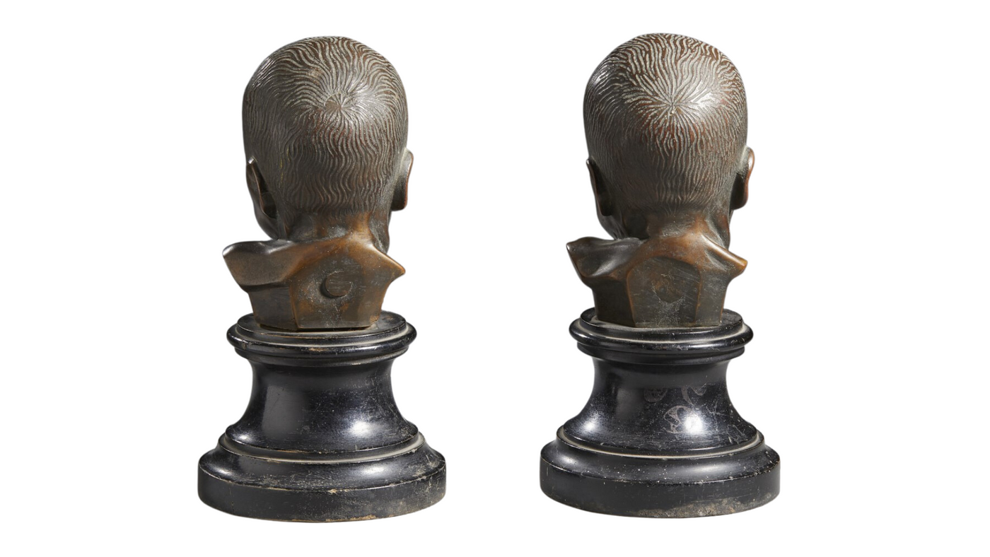 Italian c1900 pair of bronze baby heads
