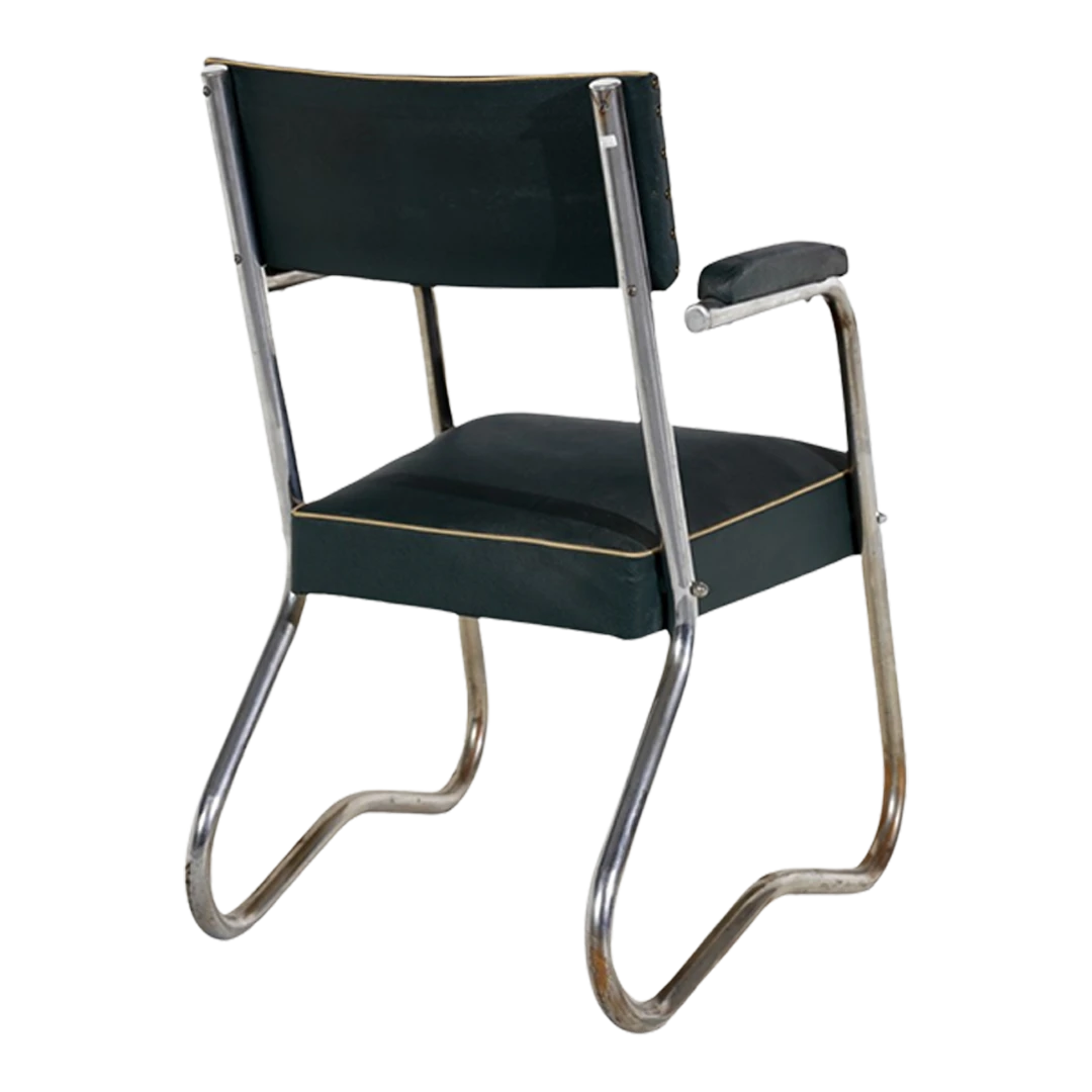 1930s Italian rationalist : tubular metal & skai leather armchair