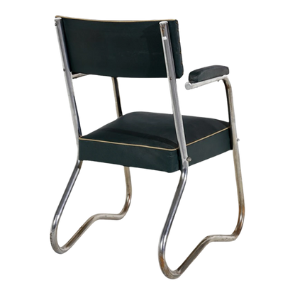 1930s Italian rationalist : tubular metal & skai leather armchair