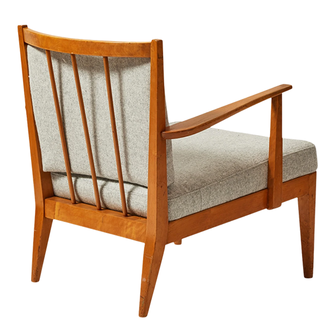 Late 1930s Jens Risom : low birchwood armchair & stool, Denmark