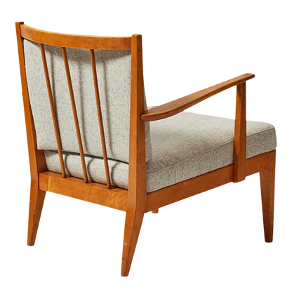 Late 1930s Jens Risom : low birchwood armchair & stool, Denmark