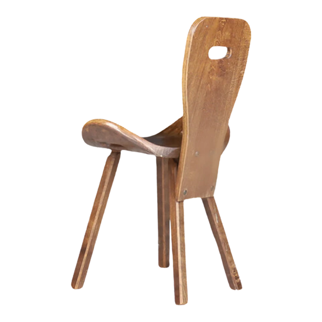 1960s French : brutalist wood saddle or pub chair