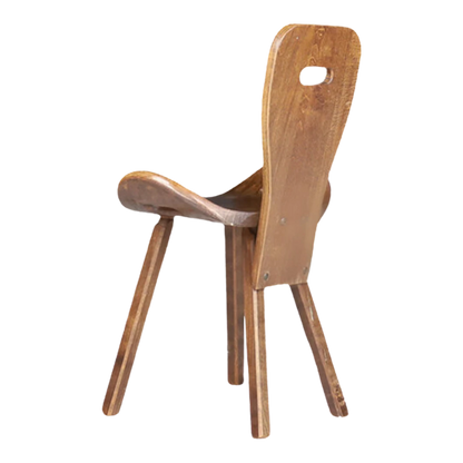 1960s French : brutalist wood saddle or pub chair