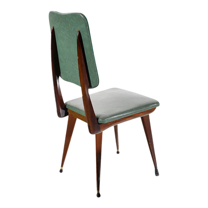 1950s Italian : set six green skai & brass dining chairs