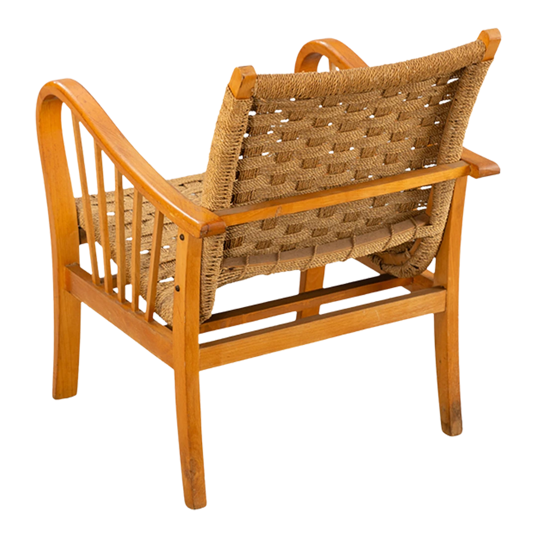 1950s Erich Dieckmann style : corded rope and beechwood armchair