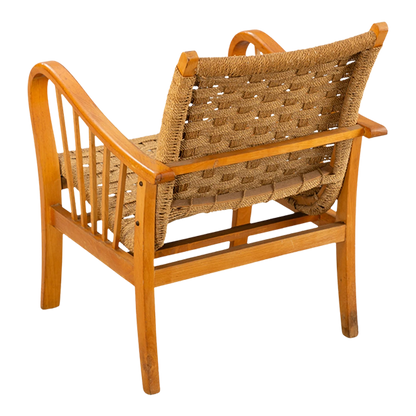 1950s Erich Dieckmann style : corded rope and beechwood armchair