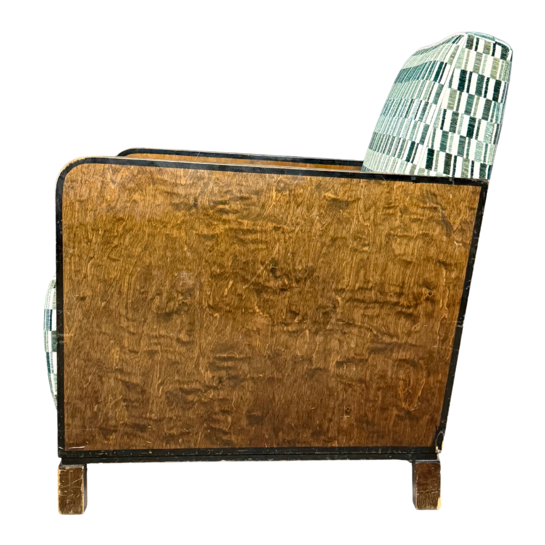 1940s European : pair post Art Deco functionalist armchairs in burl walnut