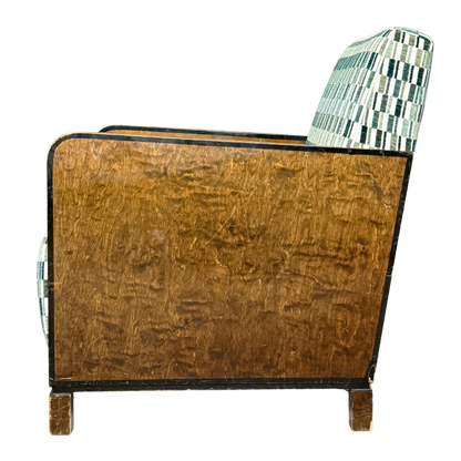 1940s European : pair post Art Deco functionalist armchairs in burl walnut