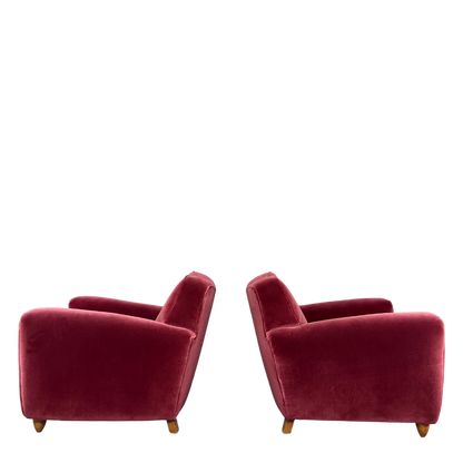 1940s Italian : pair classic velvet modernist club chairs
