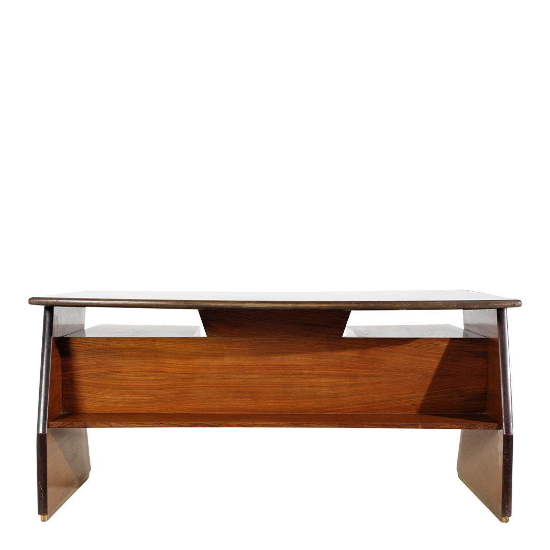 1950s Vittorio Dassi : desk in walnut & black glass, Italy