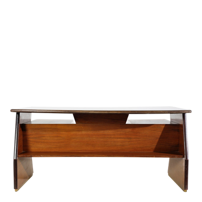 1950s Vittorio Dassi : desk in walnut & black glass, Italy