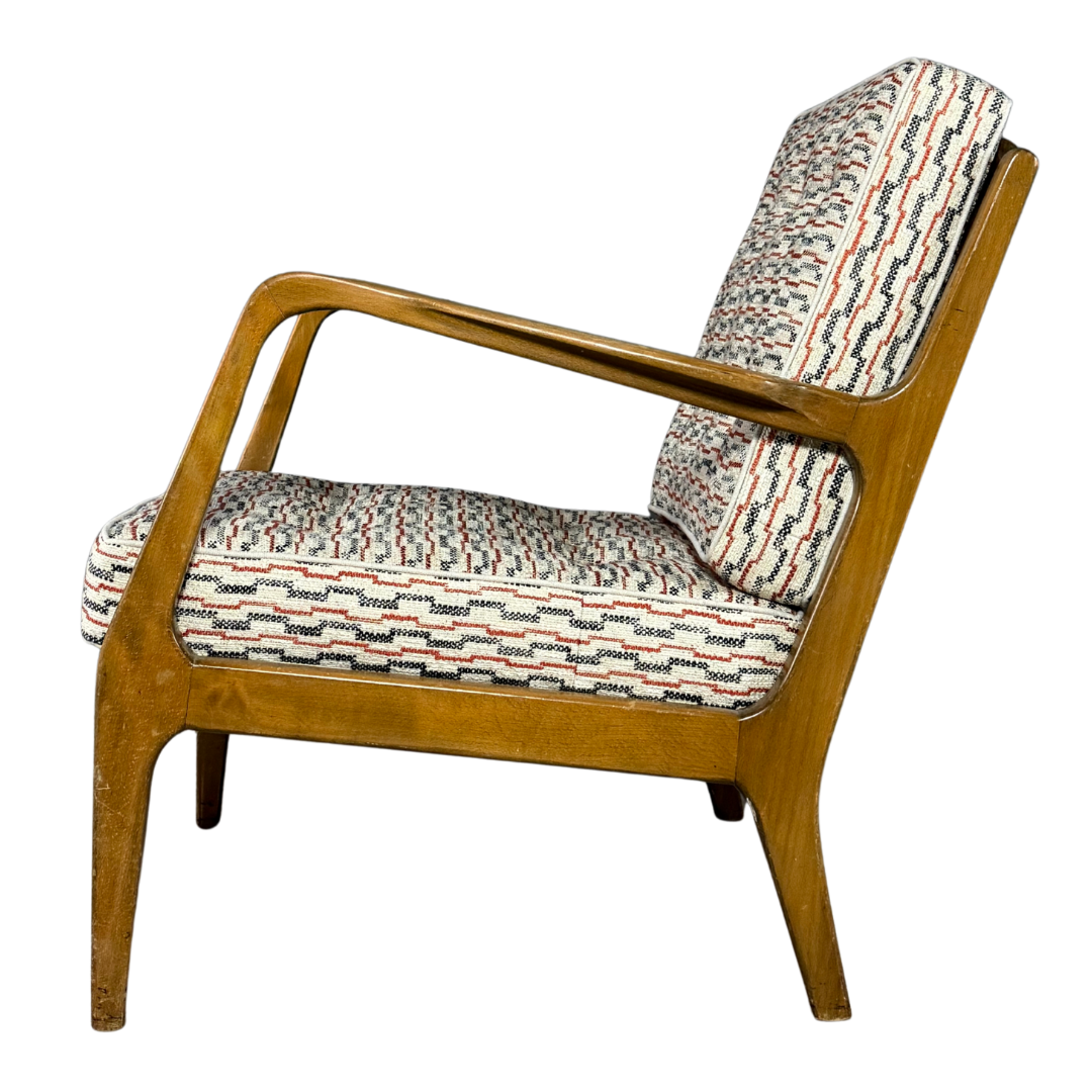 1950s Danish Design : solid beechwood armchair w/ new Schumacher fabric