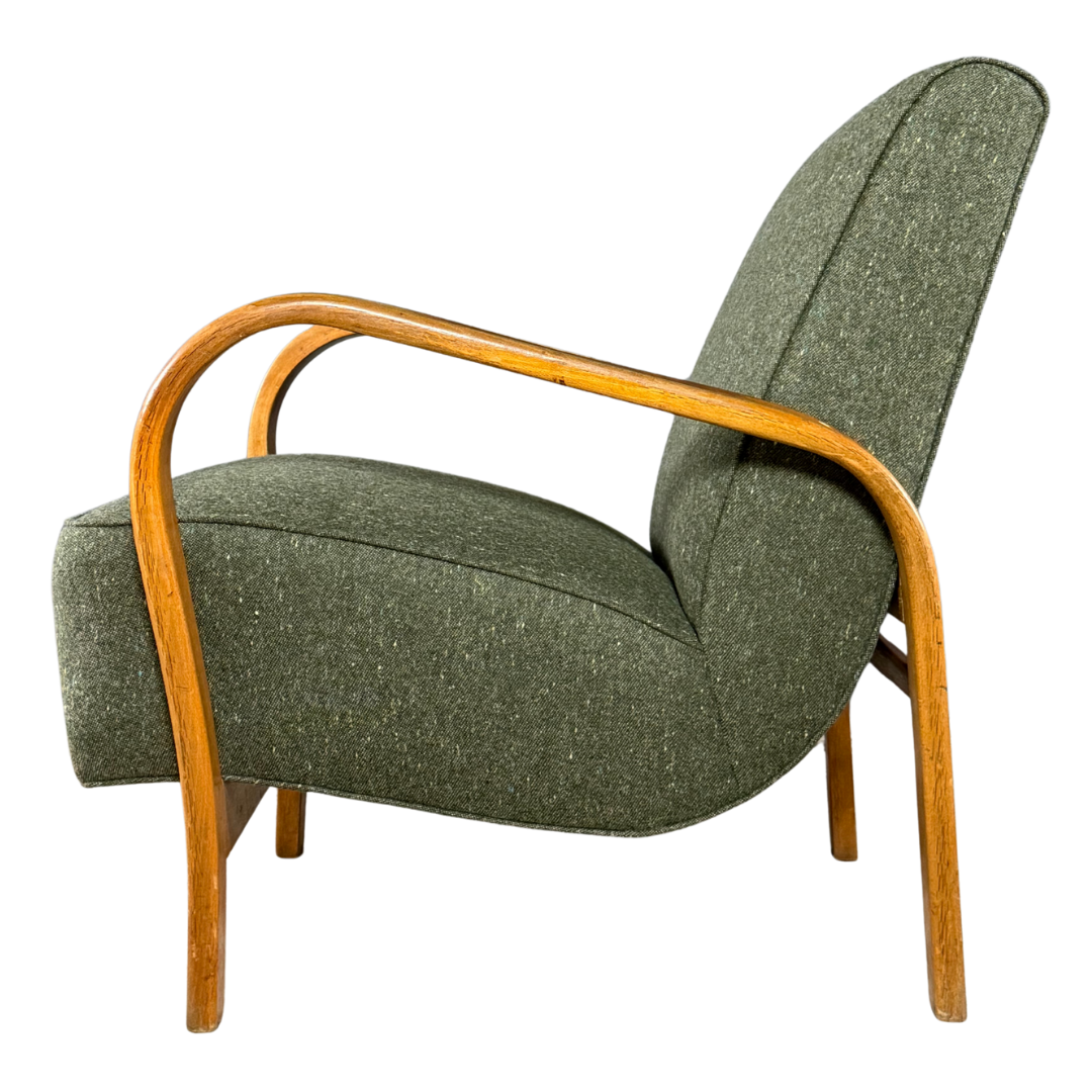 1950s Czech : sculpted bent beechwood armchair w/new upholstery