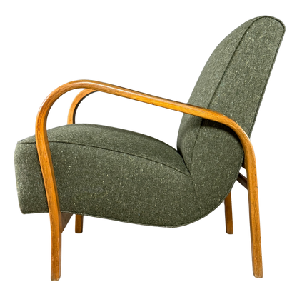 1950s Czech : sculpted bent beechwood armchair w/new upholstery